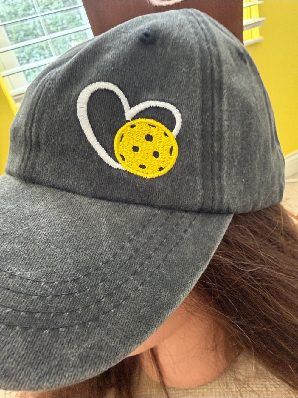 Embroidered Heart Lemon Black Baseball Cap - Picture 2 of 3